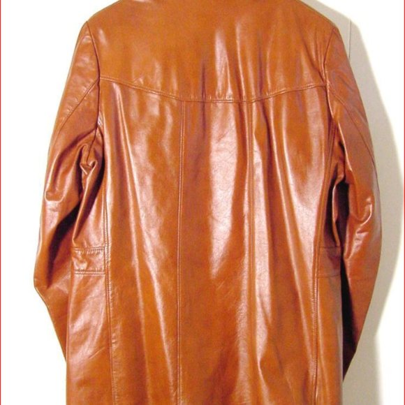 Vtg 70's Sears Leather Shop Fuzzy Lined Button Brown Leather Jacket Sz 44 Tall - Picture 7 of 8